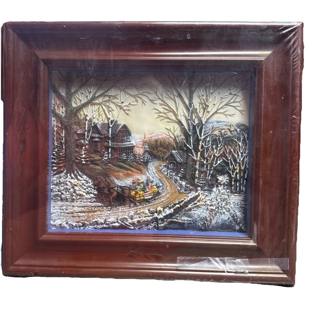 Painting Winter House,‎ Horse & Carriage Trees 3D/Textured 10" X 8